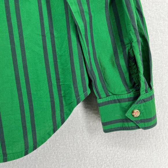 MAEVE ANTHROPOLOGIE Shirt 6 Striped Button Up Roll Tab Cottagecore Cotton Green - Picture 11 of 16
